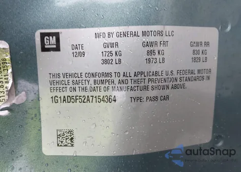 2010 Chevrolet Cobalt Lt z USA, uszkodzony, nr VIN 1G1AD5F52A7154364